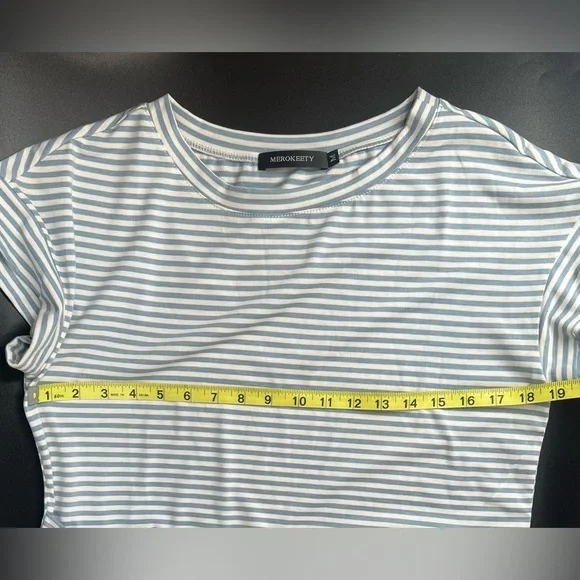 Merokeety blue and white tie waist striped short sleeve dress with pockets M - Picture 9 of 10